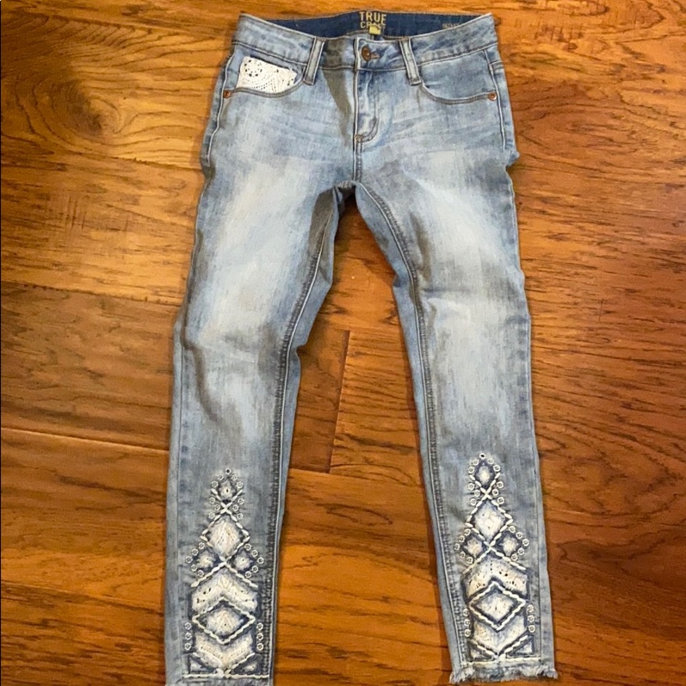 True Craft Ankle Skinny Chevron Crochet  Jeans